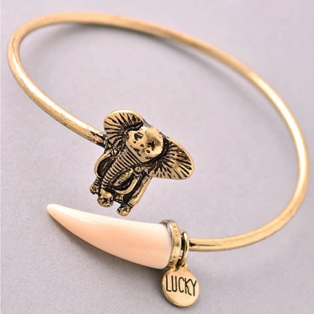 New Bansri Boho Elephant Tusk Charm Goldtone Bracelet
